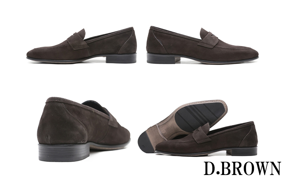 クインクラシコ 革靴 86001 (カラー：ダークブラウン、サイズ：25.5cm) コインローファー メンズ スエード ドレスシューズ 牛革 カジュアル ダークブラウン 25.5cm