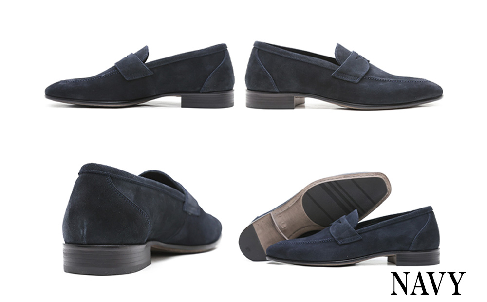 クインクラシコ 革靴 86001 (カラー：ネイビー、サイズ：26.0cm) コインローファー メンズ スエード ドレスシューズ 牛革 カジュアル ネイビー 26.0cm