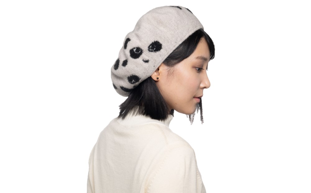 ヒョウ柄風パンダフェイスニットベレー帽 (カラー：ベージュ) ベージュ