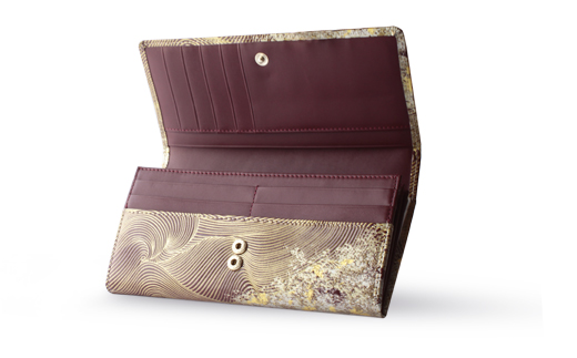 【浅草文庫】かぶせ長財布〈祝い鶴柄〉(カラー：えんじ) えんじ