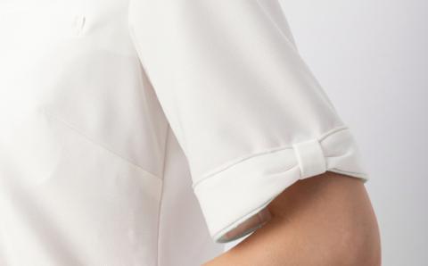 レピウスの白衣 【レディース】 リボンパイピングスクラブ / ネーム刺繍付き (サイズ：2Lサイズ、カラー：ホワイト) ホワイト 2Lサイズ