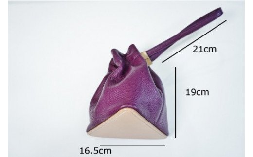 革靴の製法で作る巾着バック(バック底：三角、カラー：ブルー)