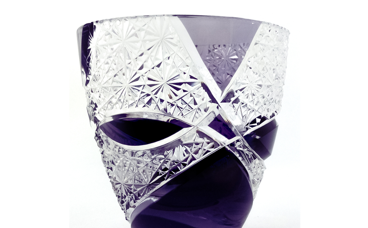 浅草切子 KANA KURITA「ぐい呑み 円 青紫」木箱入り 青紫