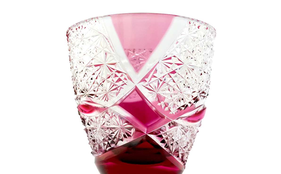 浅草切子 KANA KURITA「ぐい呑み 円 金赤」木箱入り 金赤