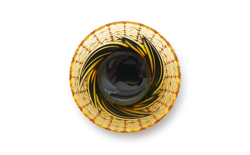 浅草切子 KANA KURITA「焔華オールド 緑アンバー」木箱入り 緑アンバー