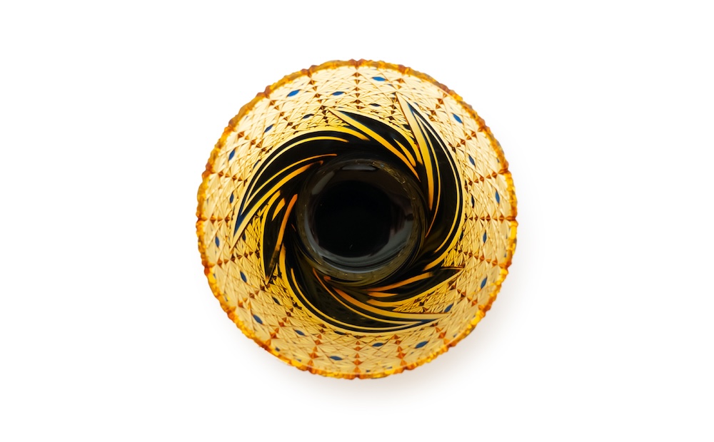 浅草切子 KANA KURITA「焔華オールド 瑠璃アンバー」木箱入り 瑠璃アンバー