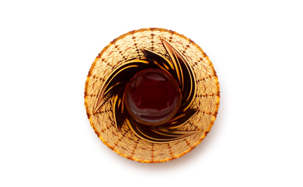 浅草切子 KANA KURITA「焔華オールド 金赤アンバー」木箱入り 金赤アンバー