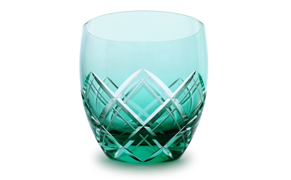 浅草切子 KANA KURITA「重ね矢来オールド エメラルド」木箱入り エメラルド