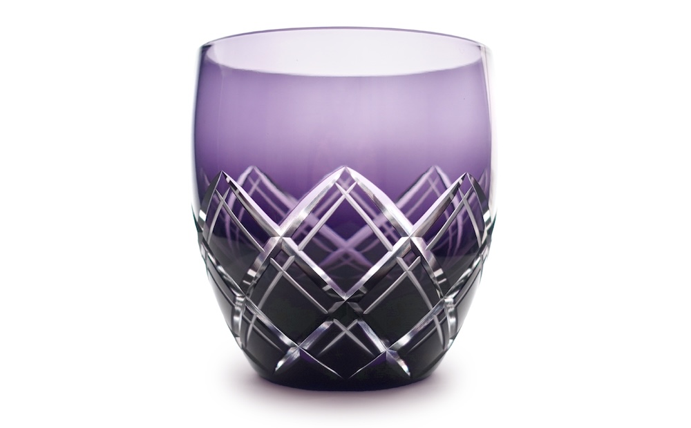 浅草切子 KANA KURITA「重ね矢来オールド 青紫」木箱入り 青紫