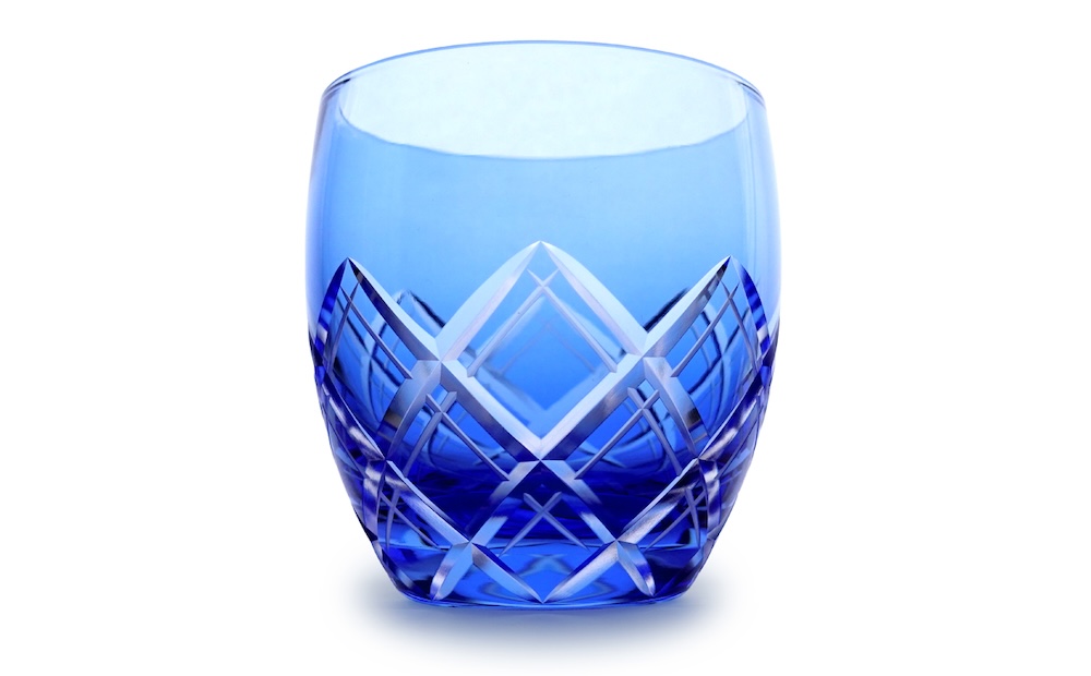 浅草切子 KANA KURITA「重ね矢来オールド 青藍」木箱入り 青藍