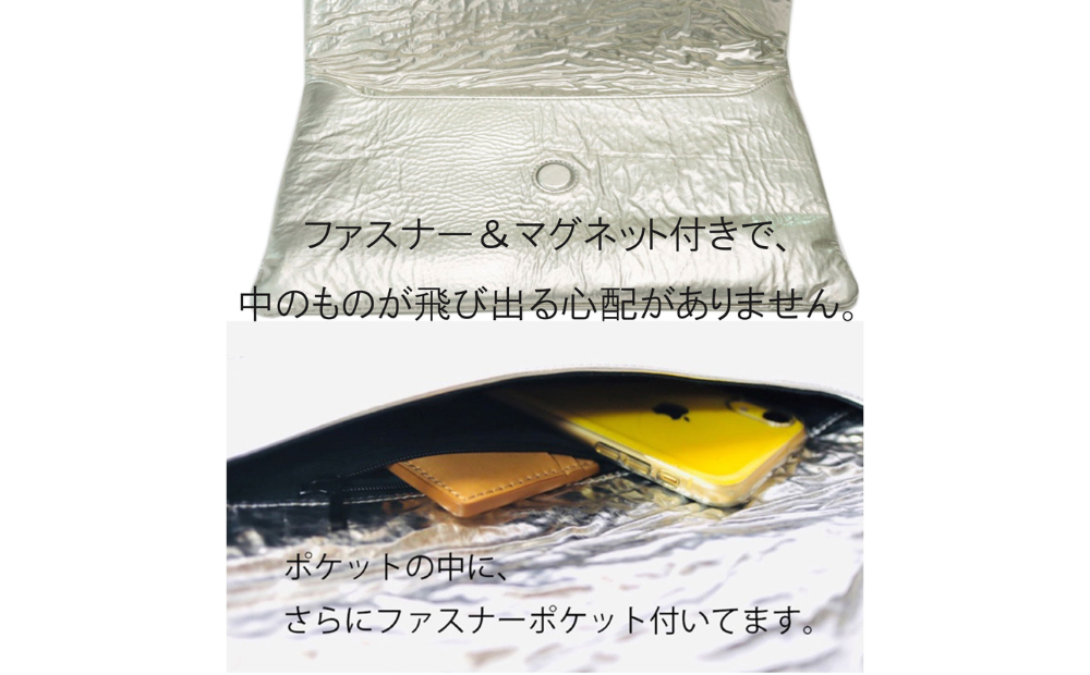 クラッチバッグ[ROXY] 伊 ROC PELLAM社のシープレザー使用(カラー：シルバー) シルバー