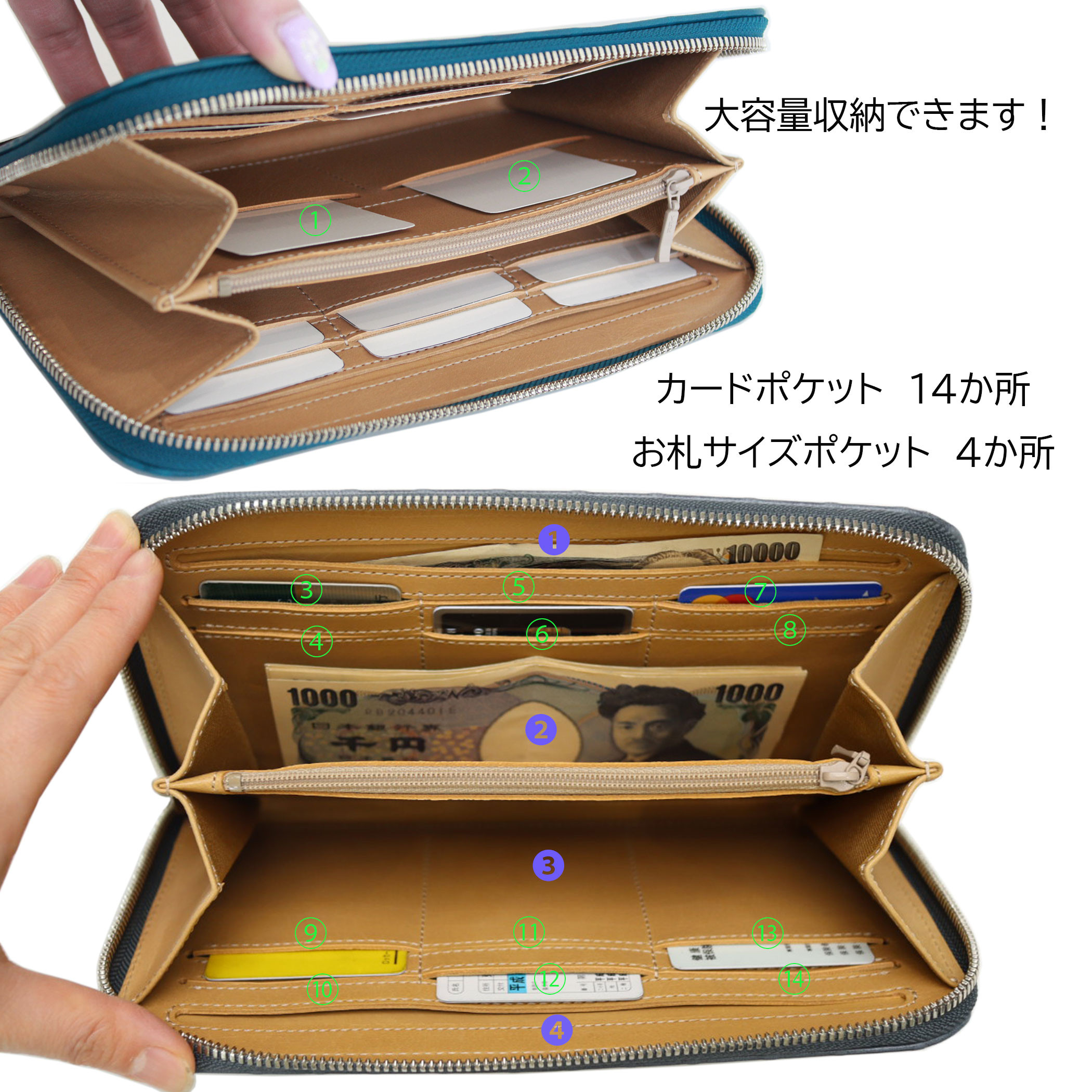 クロコ調マルチウォレットポーチ[トルコ産シープレザー使用] (全3色)(カラー：ミッドナイト) ミッドナイト