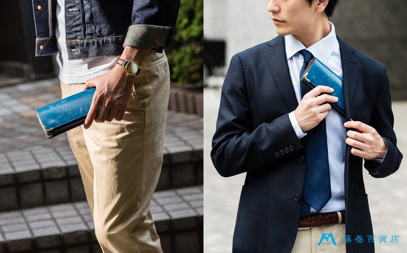 【池之端銀革店】Cramp ブライドルレザー ロングウォレット 藤巻百貨店別注（ロイヤルブルー）