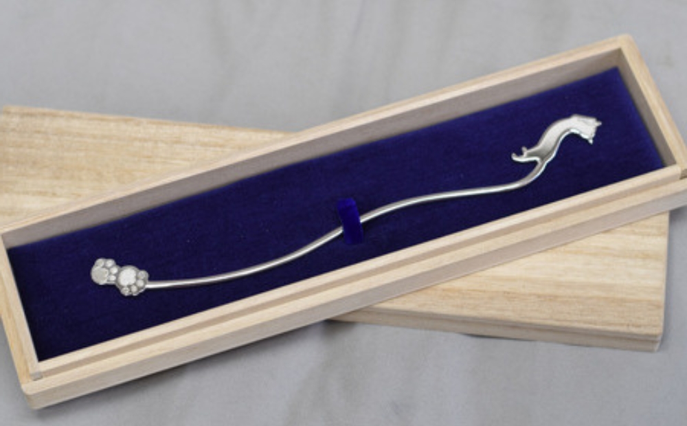 【内藤銀器製作所】銀製 ロングマドラー(ねこ) 全2種（種類：(1)おねだり ねこさん）