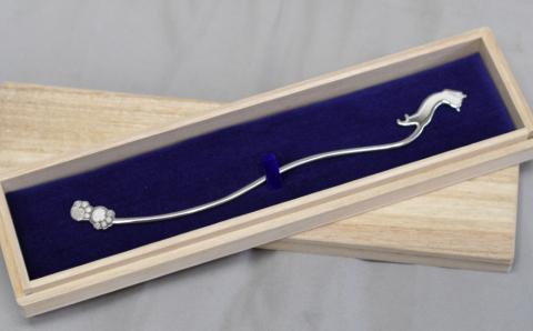 【内藤銀器製作所】銀製 ロングマドラー(ねこ) 全2種（種類：(2)スナイパー ねこさん）