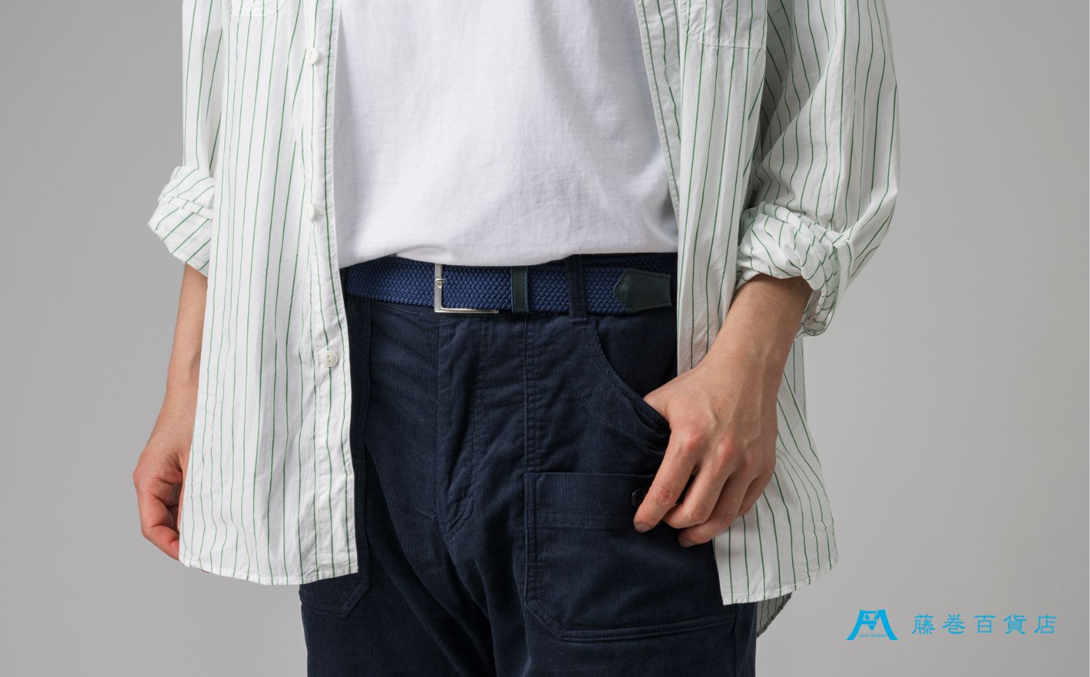 【三竹産業】藤巻百貨店別注 メッシュベルト／サイドシェープバックル (カラー：ネイビー×ネイビー) ネイビー×ネイビー