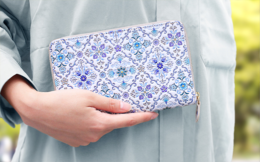 【浅草文庫】お薬手帳ポーチ〈オリエント柄〉(カラー：ブルー) ブルー