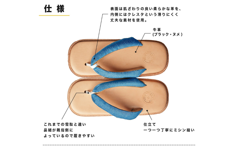 レザー雪駄サンダル　サン駄（江戸前ｓａｎｄａｌ）（サイズ：3S、カラー：ライトインディゴ） ライトインディゴ 3S