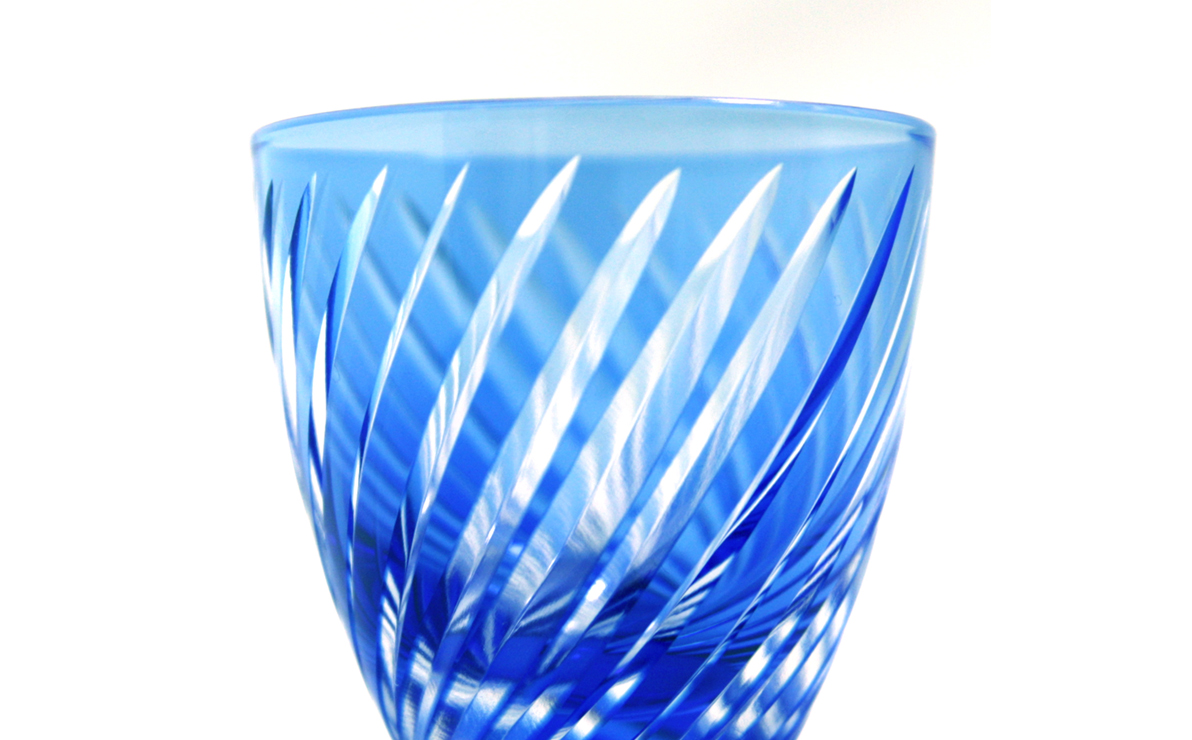 浅草切子 KANA KURITA「ぐい呑 滝縞斜め 青藍/金赤」ペアセット 木箱入り 青藍/金赤