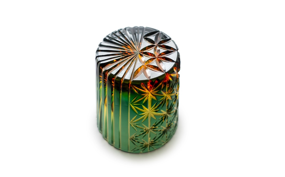 浅草切子 KANA KURITA「綾滝オールド 緑アンバー」木箱入り 緑アンバー