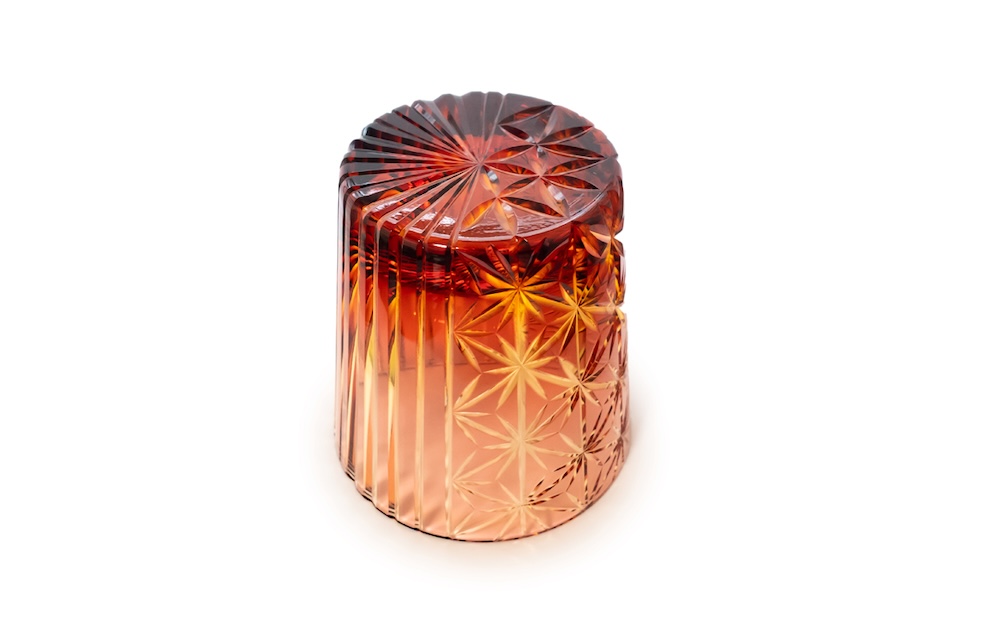 浅草切子 KANA KURITA「綾滝オールド 金赤アンバー」木箱入り 金赤アンバー