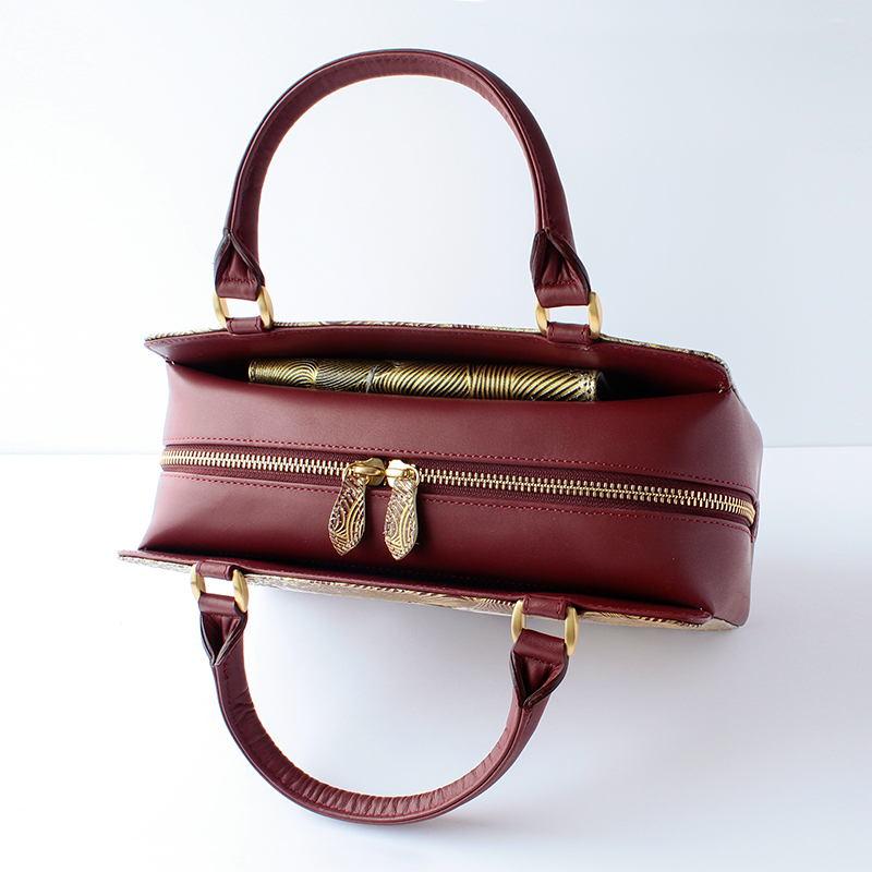 【浅草文庫】利休バッグ〈祝い鶴柄〉(カラー：えんじ) えんじ