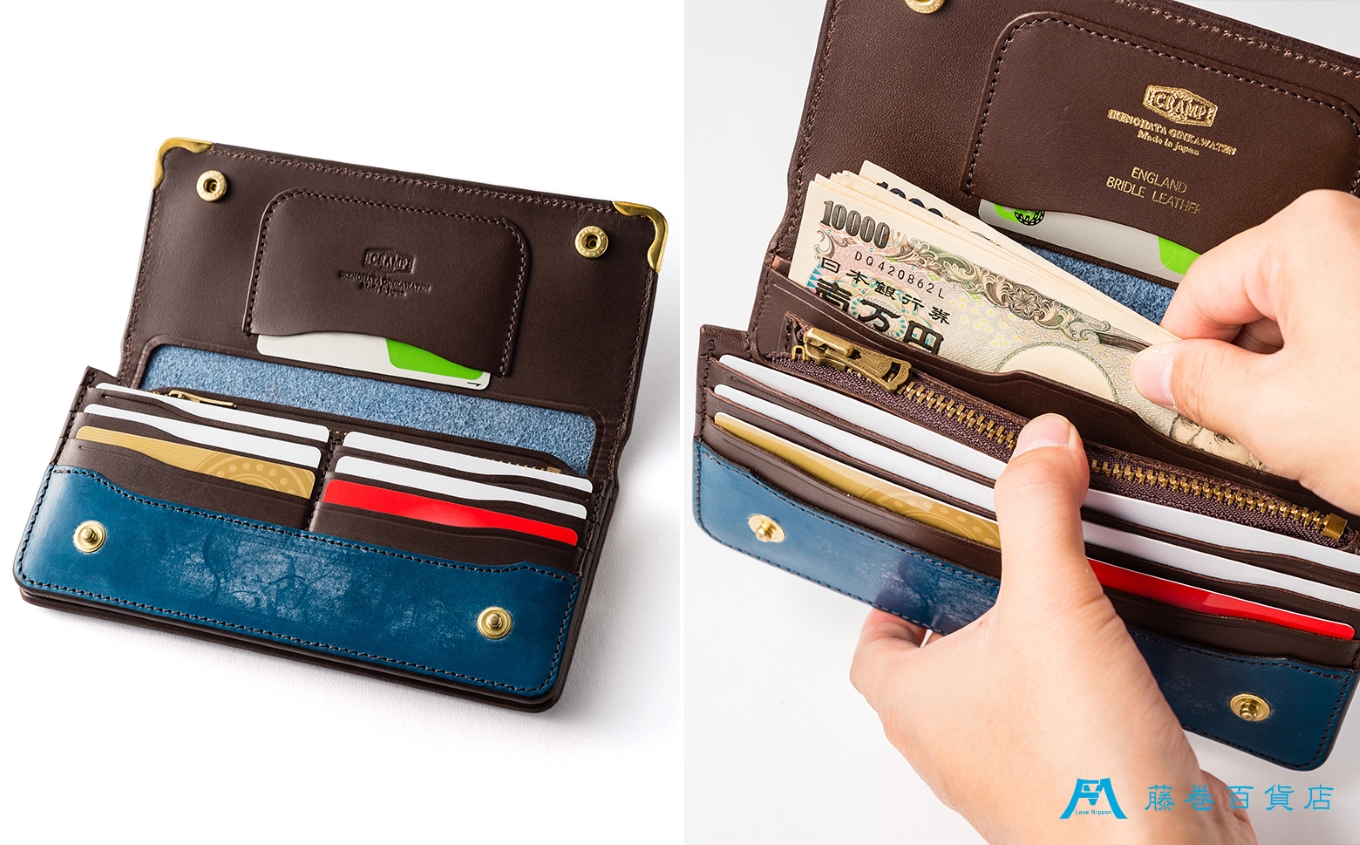【池之端銀革店】Cramp ブライドルレザー ロングウォレット 藤巻百貨店別注（ロイヤルブルー）