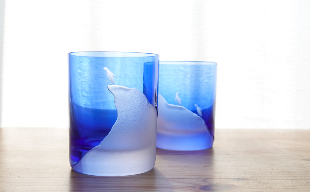 浅草切子 aquatic「Penguin Climb 青藍」