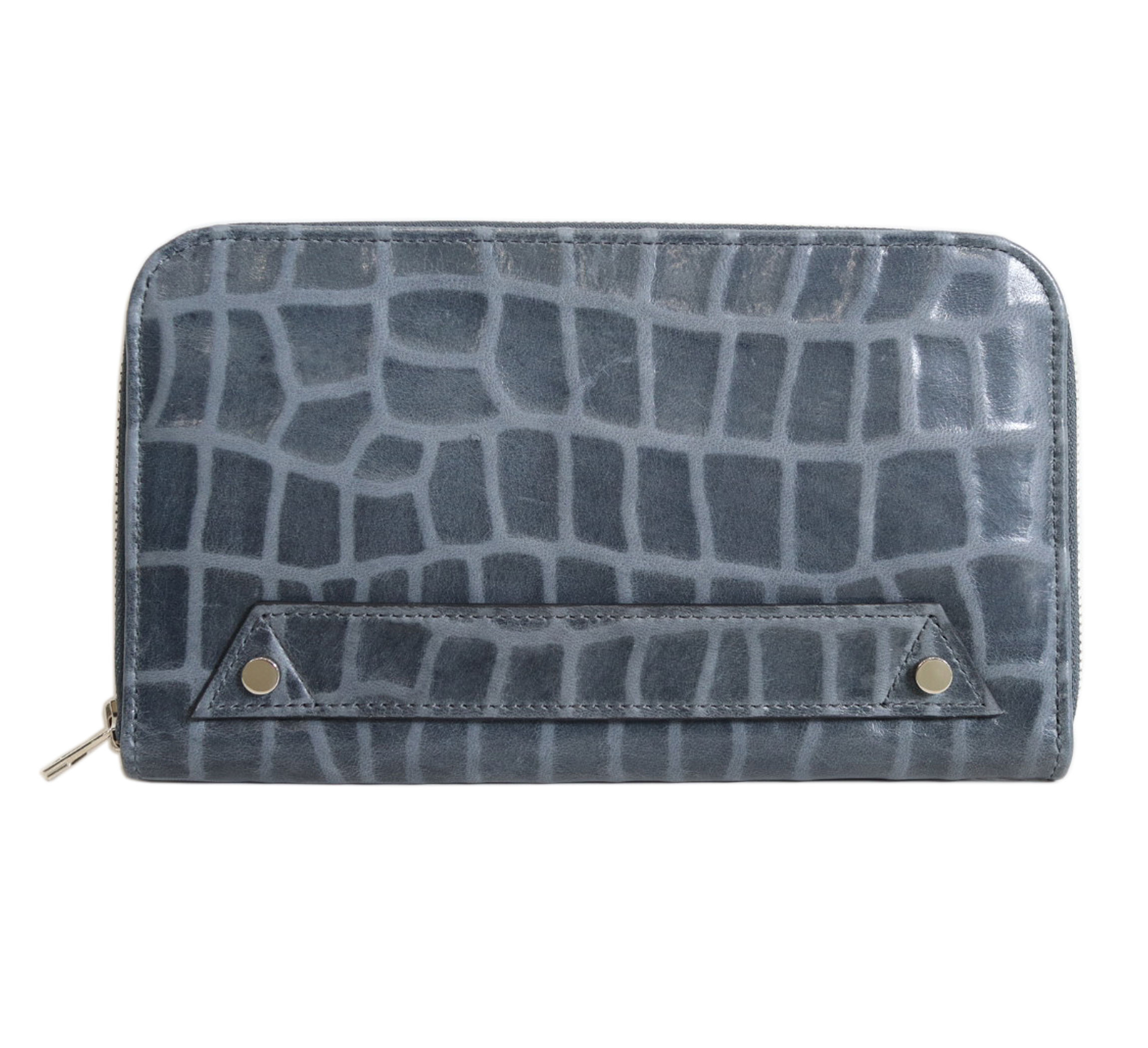 クロコ調マルチウォレットポーチ[トルコ産シープレザー使用] (全3色)(カラー：ミッドナイト) ミッドナイト