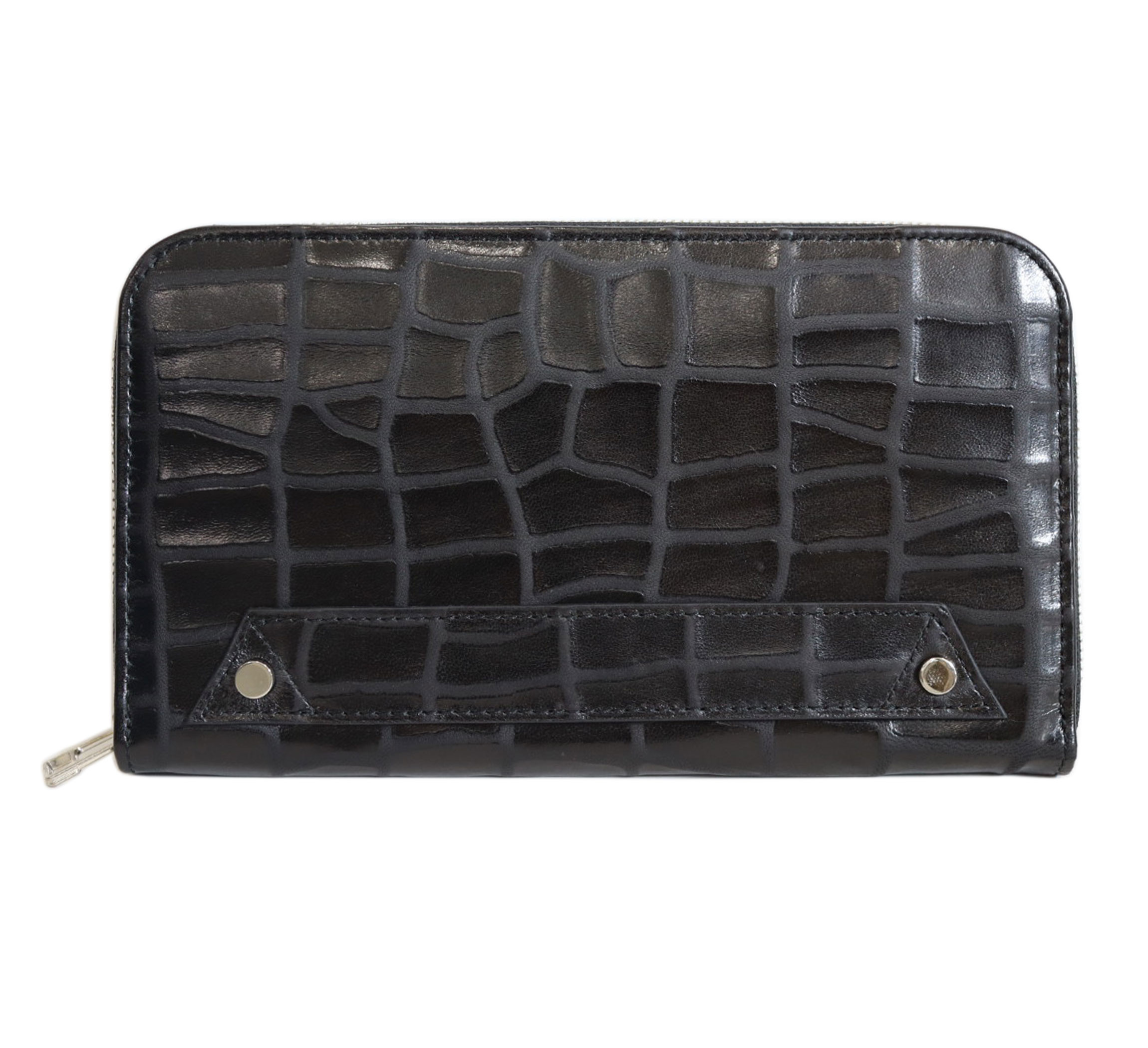 クロコ調マルチウォレットポーチ[トルコ産シープレザー使用] (全3色)(カラー：ブラック) ブラック