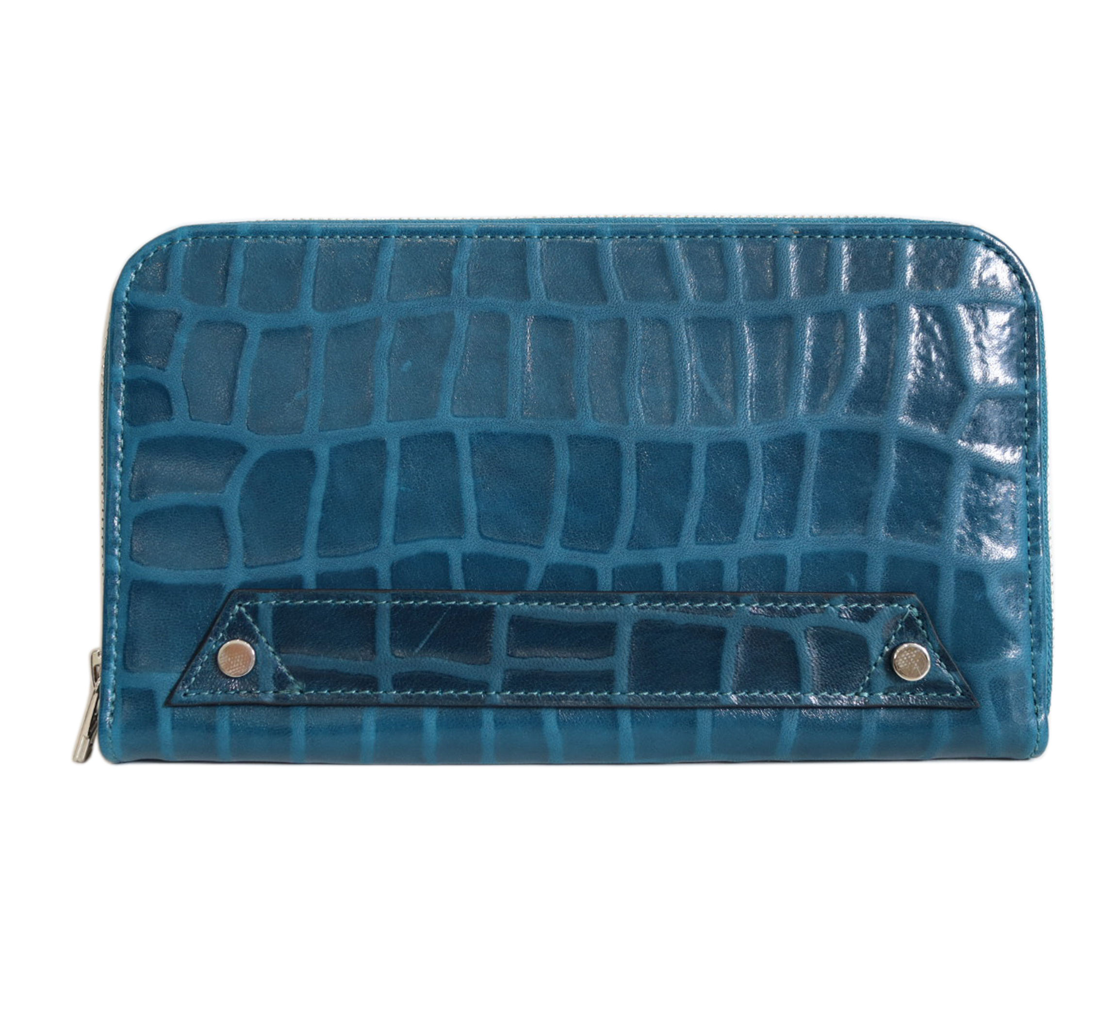 クロコ調マルチウォレットポーチ[トルコ産シープレザー使用] (全3色)(カラー：コバルトブルー) コバルトブルー