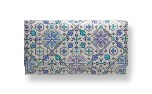 【浅草文庫】かぶせ長財布〈花菱柄〉(カラー：ブルー) ブルー