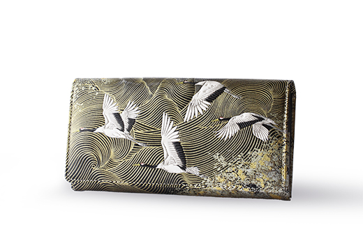 【浅草文庫】かぶせ長財布〈祝い鶴柄〉(カラー：黒) 黒