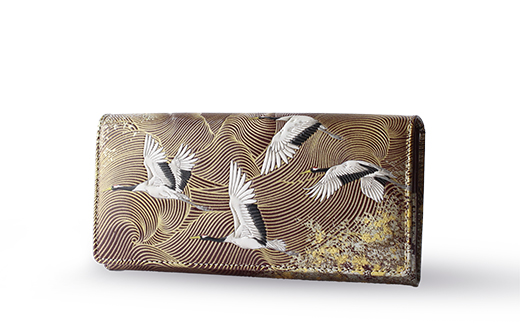 【浅草文庫】かぶせ長財布〈祝い鶴柄〉(カラー：えんじ) えんじ