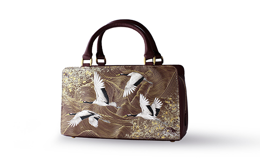 【浅草文庫】利休バッグ〈祝い鶴柄〉(カラー：えんじ) えんじ