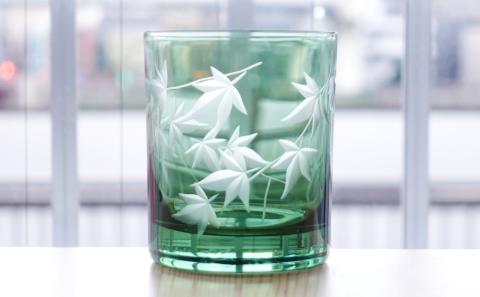 浅草切子 暮らしの硝子「蔦 切立緑」化粧箱入り