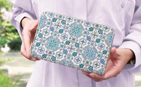 【浅草文庫】お薬手帳ポーチ〈花菱柄〉(カラー：アサギ（ブルー系）) アサギ（ブルー系）