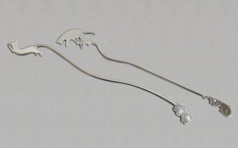 【内藤銀器製作所】銀製 ロングマドラー 2本セット (ねこ)