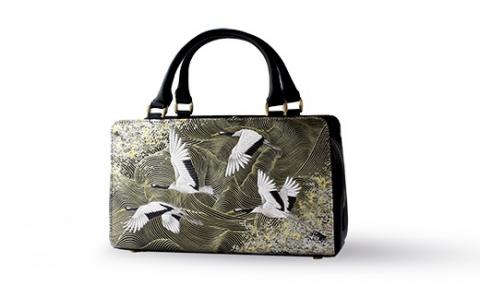 【浅草文庫】利休バッグ〈祝い鶴柄〉(カラー：黒) 黒