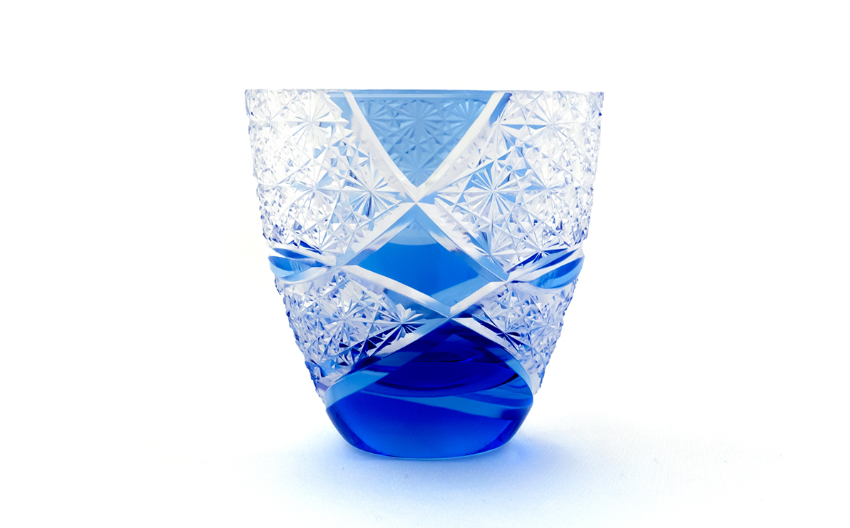 浅草切子 KANA KURITA「ぐい呑み 円 青藍」木箱入り 青藍