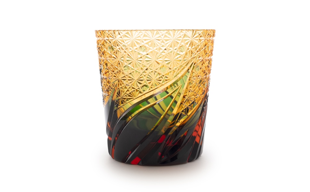 浅草切子 KANA KURITA「焔華オールド 緑アンバー」木箱入り 緑アンバー