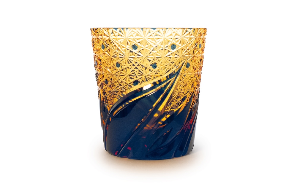 浅草切子 KANA KURITA「焔華オールド 瑠璃アンバー」木箱入り 瑠璃アンバー