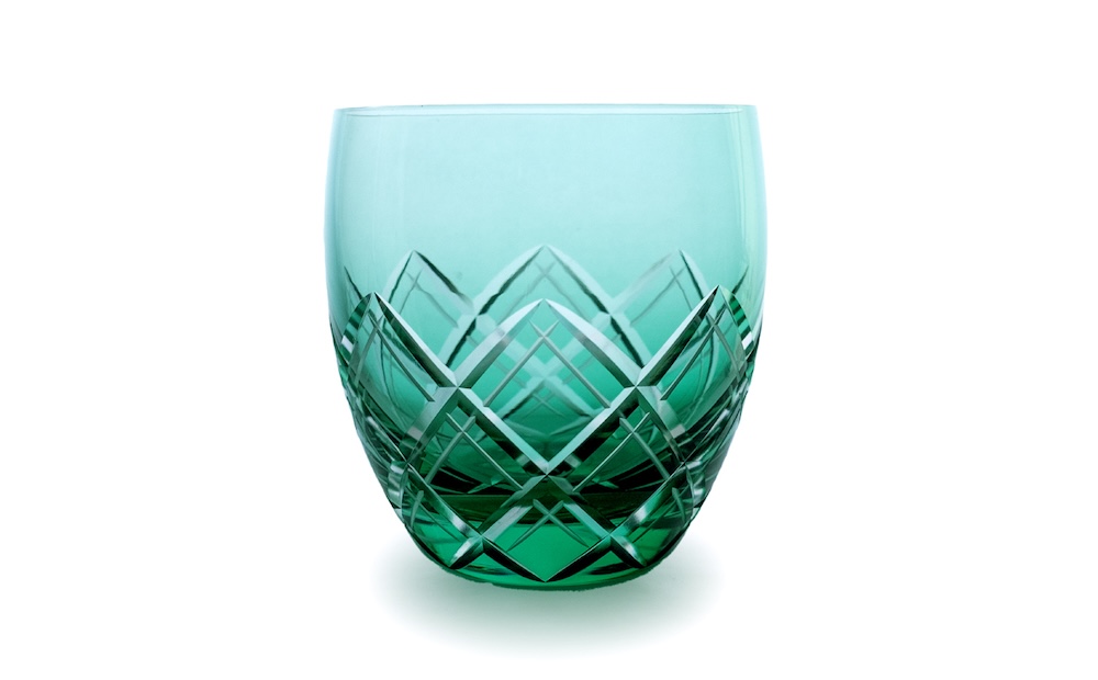 浅草切子 KANA KURITA「重ね矢来オールド エメラルド」木箱入り エメラルド