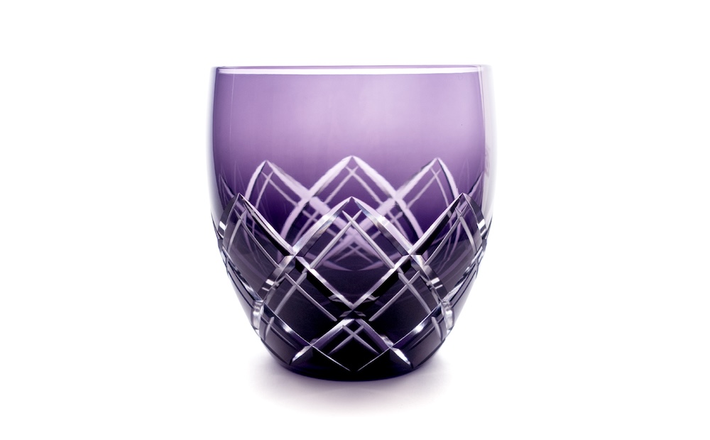 浅草切子 KANA KURITA「重ね矢来オールド 青紫」木箱入り 青紫