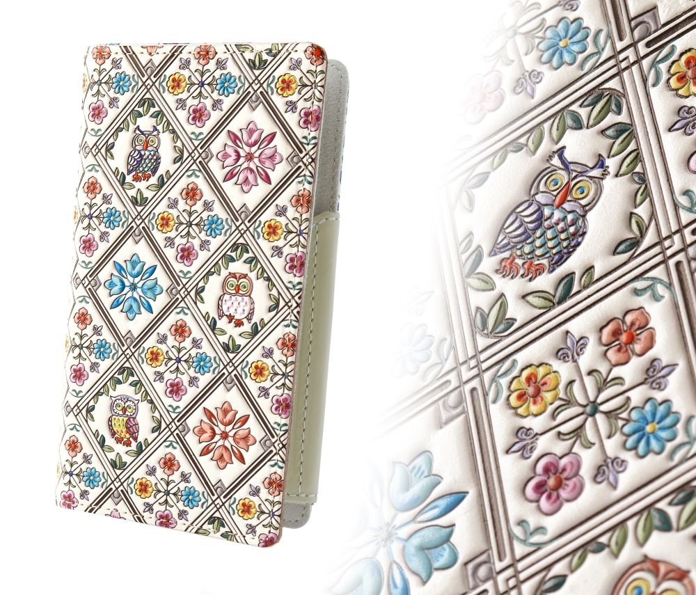 【浅草文庫】スマホケース ふくろう柄(カラー：サンライズ（ピンク系）) サンライズ（ピンク系）