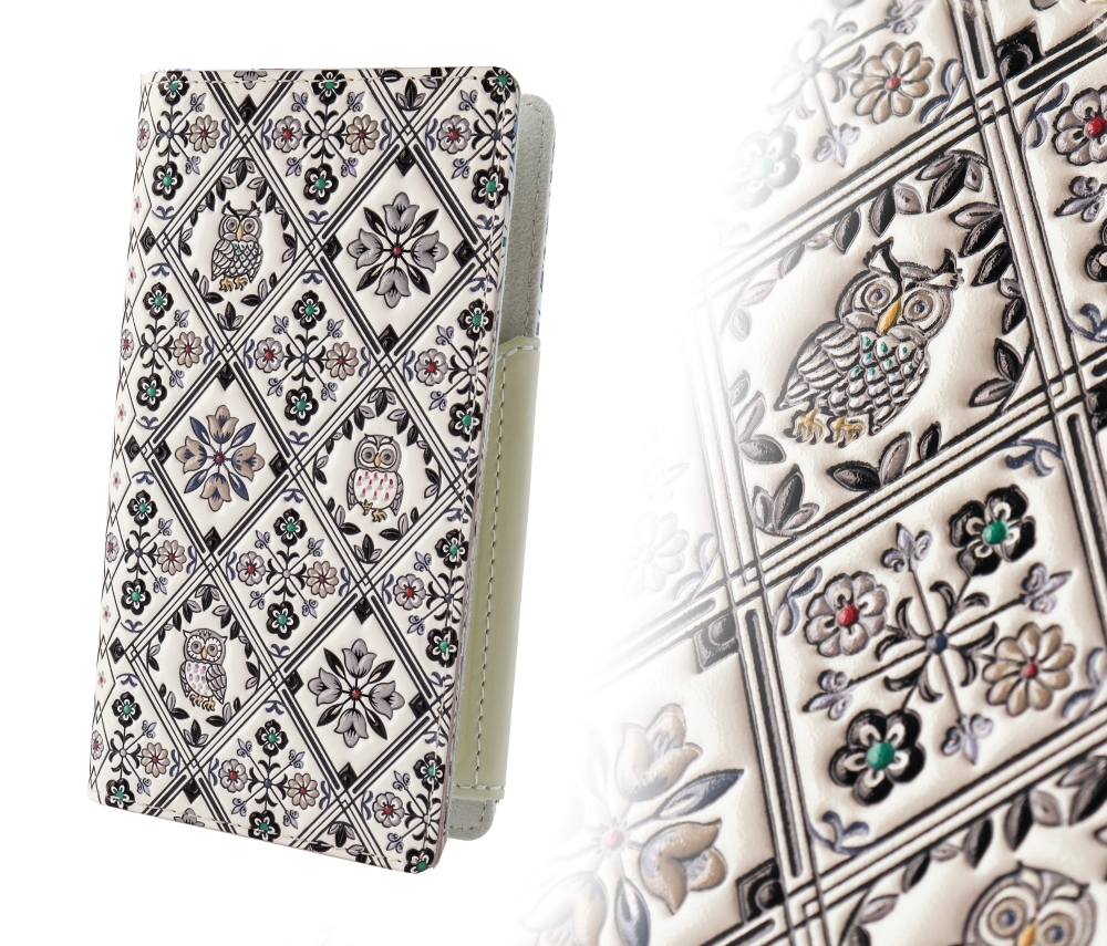 【浅草文庫】スマホケース ふくろう柄(カラー：サンセット（モノトーン系）) サンセット（モノトーン系）