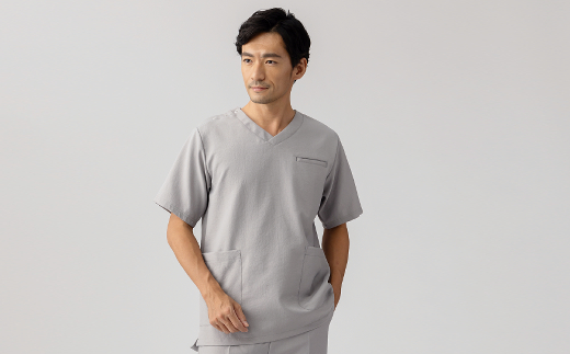 レピウスの白衣 【メンズ】スクラブ リンクル / ネーム刺繍付き (カラー：グレー、サイズ：M) グレー M