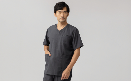 レピウスの白衣 【メンズ】スクラブ リンクル / ネーム刺繍付き (カラー：チャコール、サイズ：L) チャコール L