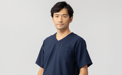 レピウスの白衣 【メンズ】スクラブ リンクル / ネーム刺繍付き (カラー：ネイビー、サイズ：L) ネイビー L