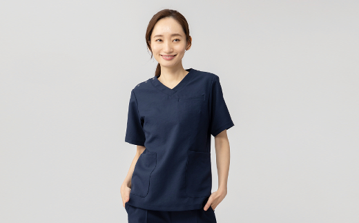 レピウスの白衣 【レディース】スクラブ リンクル / ネーム刺繍付き (カラー：ネイビー、サイズ：M) ネイビー M